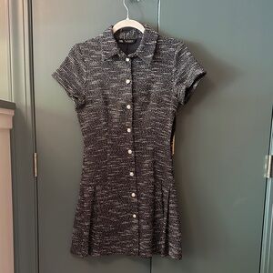 Zara Navy and White Textured Mini Dress
